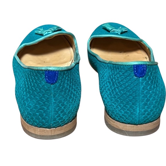 Teal Chatelles Leather Snakeskin Flats Slippers Loafer Tassels — 38 US 7 - Picture 7 of 11